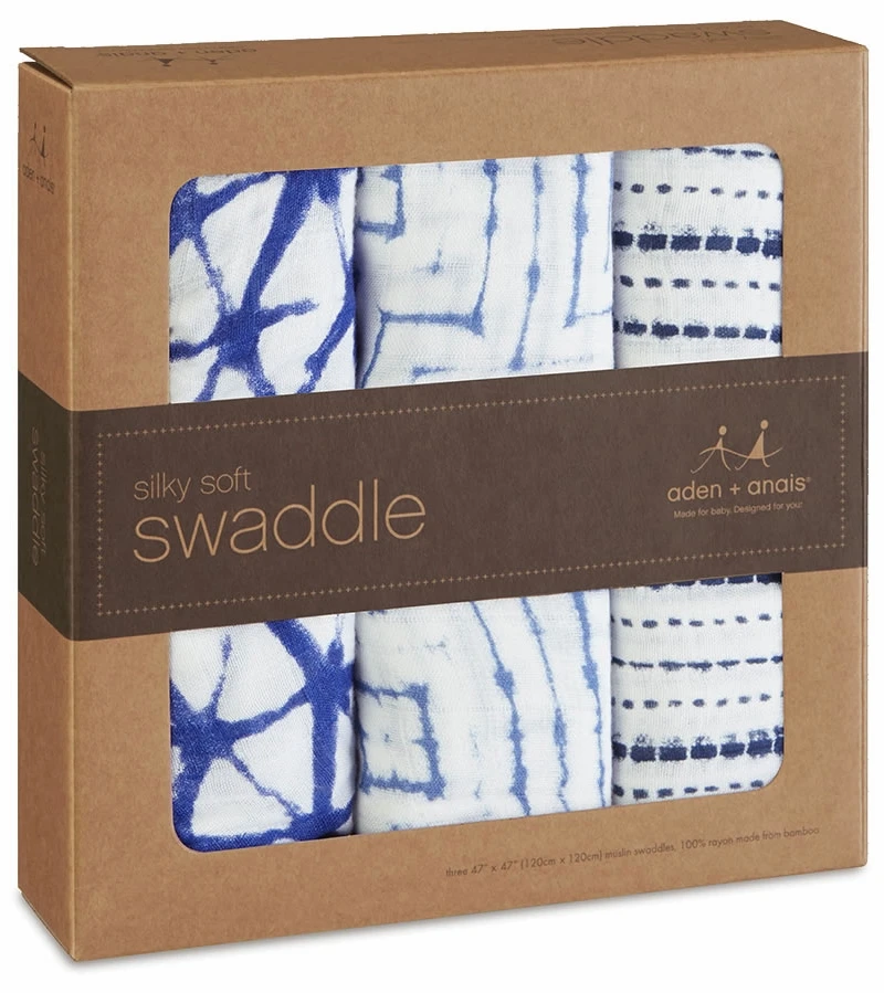Aden + Anais Silky Soft Swaddles - 3-Pack - Indigo 4 Aden + Anais Silky Soft Swaddles - 3-Pack - Indigo - Image 2