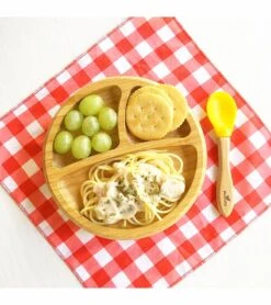 Avanchy Bamboo Suction Baby Divided Plate + Spoon - Blue -Baby Products Store avanchy bamboo suction baby divided plate spoon blue 60