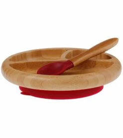 Avanchy Bamboo Suction Baby Divided Plate + Spoon - Magenta