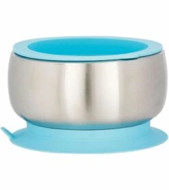 Avanchy Stainless Steel Suction Baby Bowl + Air Tight Lid - Blue