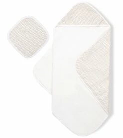 Bamboo Little Hooded Baby Towel & Washcloth Set - Taupe Wave