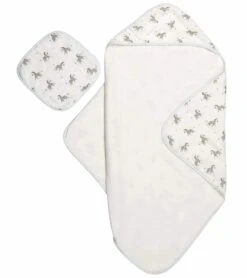 Bamboo Little Hooded Baby Towel & Washcloth Set - Zebra