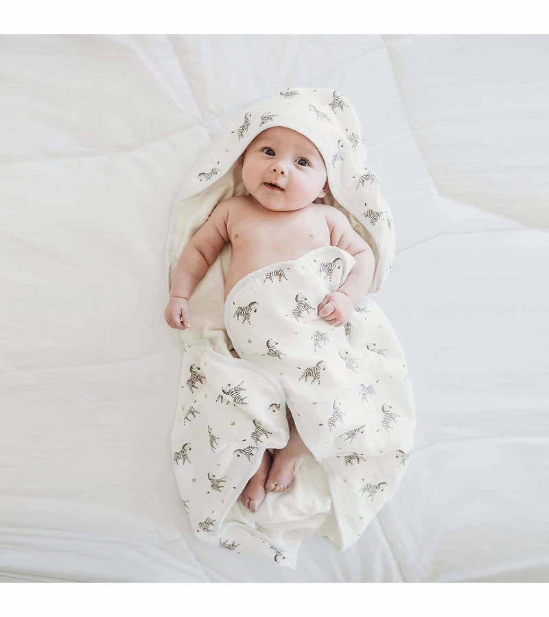 Bamboo Little Hooded Baby Towel & Washcloth Set - Zebra 4 Bamboo Little Hooded Baby Towel & Washcloth Set - Zebra - Image 2
