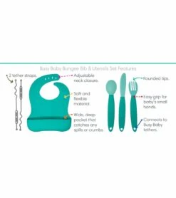 Busy Baby Bungee Bib & Utensil Bundle - Pewter -Baby Products Store busy baby bungee bib utensil bundle pewter 9