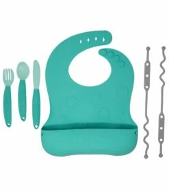Busy Baby Bungee Bib & Utensil Bundle - Spearmint