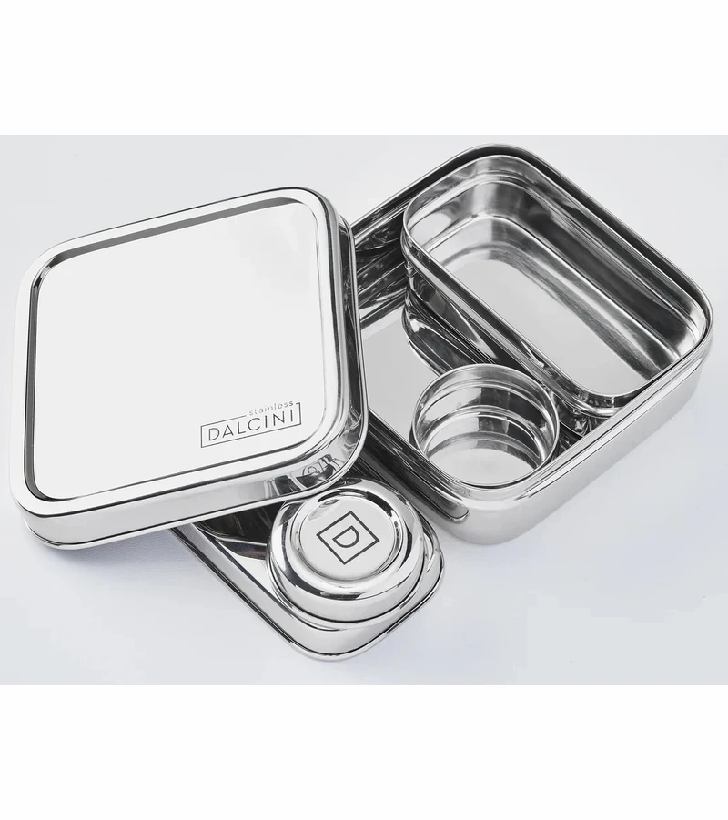 Dalcini Stainless Little Lunch Combo Stainless Steel Storage Set 3 Dalcini Stainless Little Lunch Combo Stainless Steel Storage Set