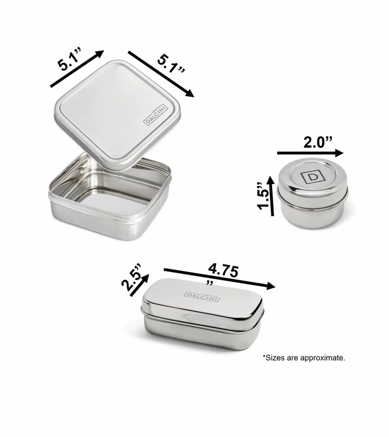 Dalcini Stainless Little Lunch Combo Stainless Steel Storage Set 5 Dalcini Stainless Little Lunch Combo Stainless Steel Storage Set - Image 3