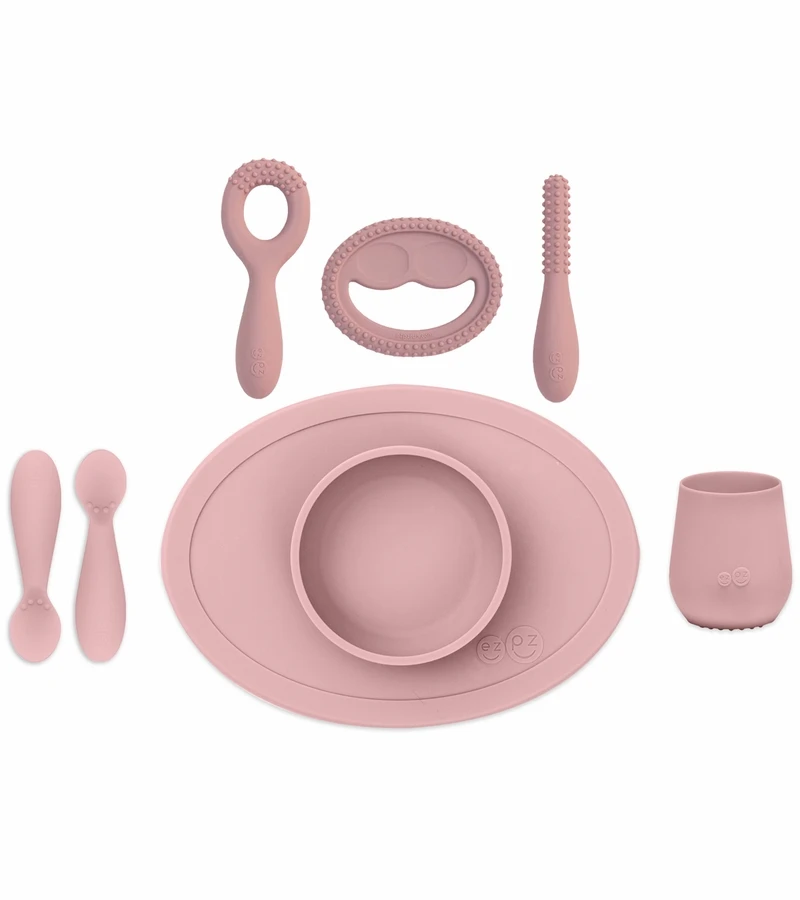 EZPZ Infant Bundle - First Foods Set + Oral Development Tools - Blush 3 EZPZ Infant Bundle - First Foods Set + Oral Development Tools - Blush