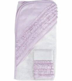 Hello Spud Organic Cotton Hooded Towel And Washcloth Set - Petite Ruffle Lavender
