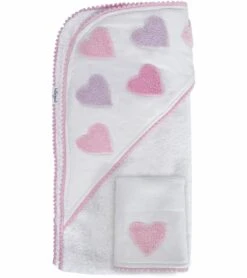 Hello Spud Organic Cotton Hooded Towel And Washcloth Set - Pink Hearts