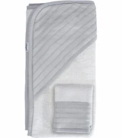 Hello Spud Organic Cotton Hooded Towel And Washcloth Set - Pintuck Gray