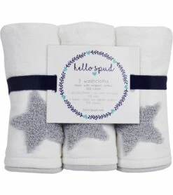 Hello Spud Organic Cotton Washcloth 3-Pack - Gray Stars
