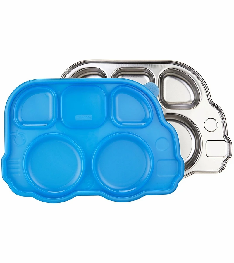 Innobaby Din Din Smart Stainless Divided Platter With Sectional Lid - Blue 3 Innobaby Din Din Smart Stainless Divided Platter With Sectional Lid - Blue