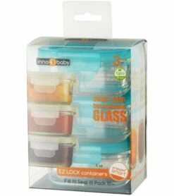 Innobaby Preppin' Smart EZ Lock Glass Container, Rectangle, 3 Pack - Aqua -Baby Products Store innobaby preppin smart ez lock glass container rectangle 3 pack aqua 119