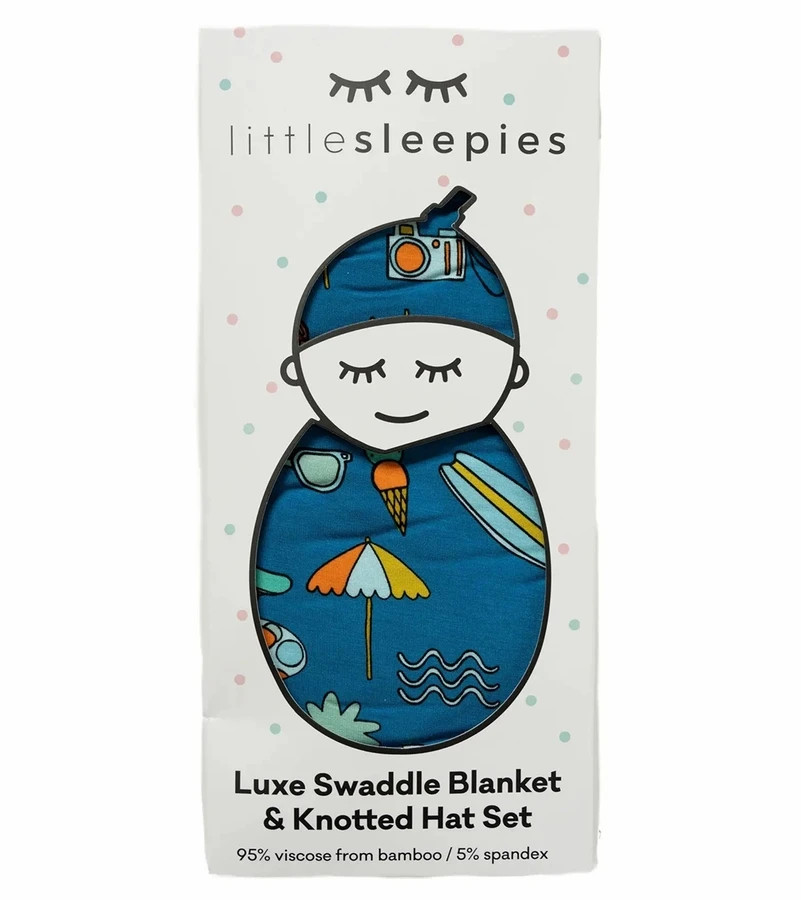 Little Sleepies Bamboo Viscose Swaddle + Hat Set - Surf's Up 5 Little Sleepies Bamboo Viscose Swaddle + Hat Set - Surf's Up - Image 3