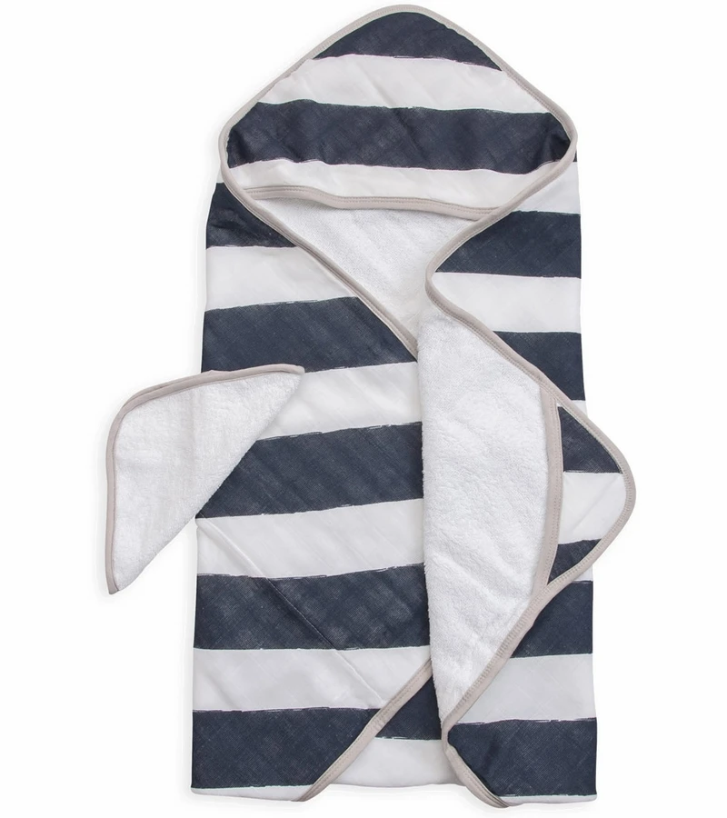 Little Unicorn Cotton Hooded Towel & Washcloth - Navy Stripe 3 Little Unicorn Cotton Hooded Towel & Washcloth - Navy Stripe