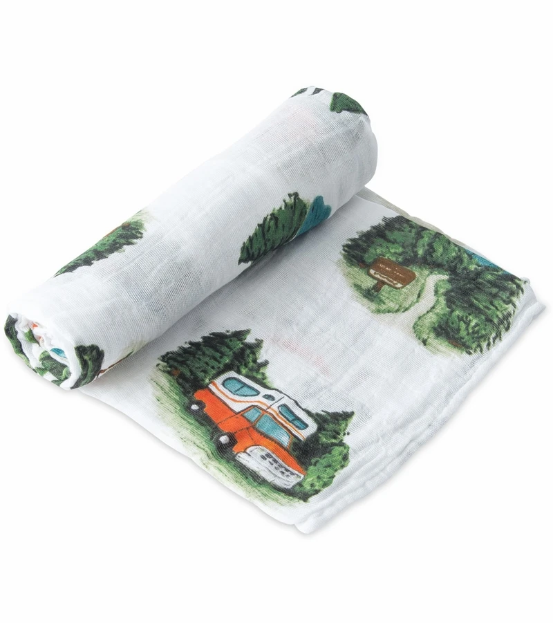 Little Unicorn Cotton Muslin Swaddle - Happy Camper 4 Little Unicorn Cotton Muslin Swaddle - Happy Camper - Image 2