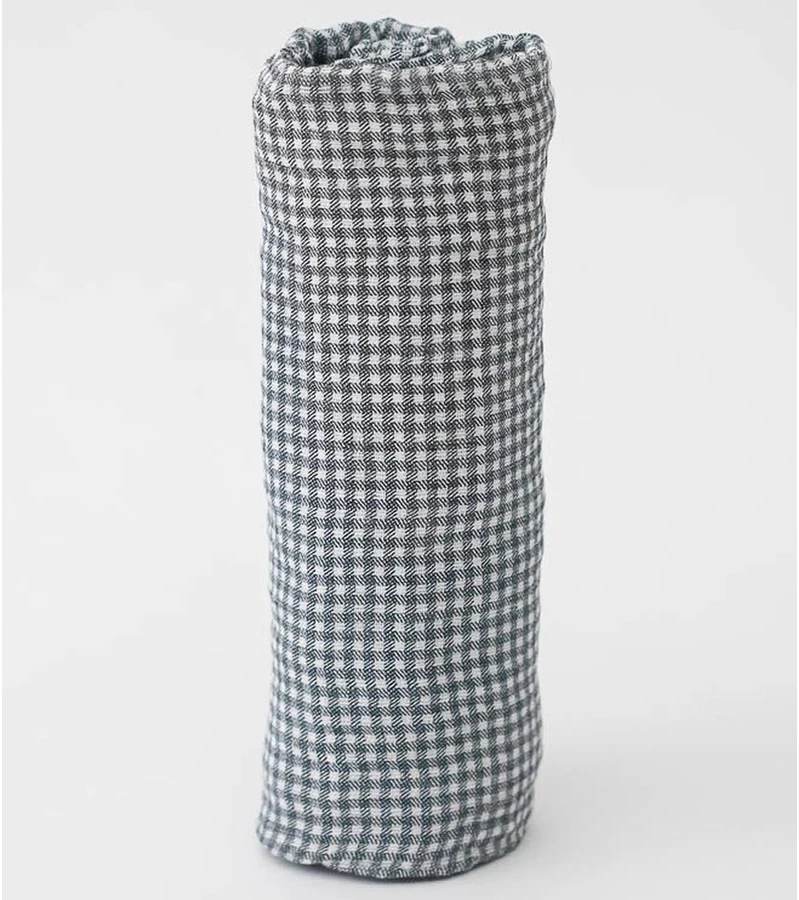 Little Unicorn Cotton Muslin Swaddle - Navy Micro Gingham 3 Little Unicorn Cotton Muslin Swaddle - Navy Micro Gingham