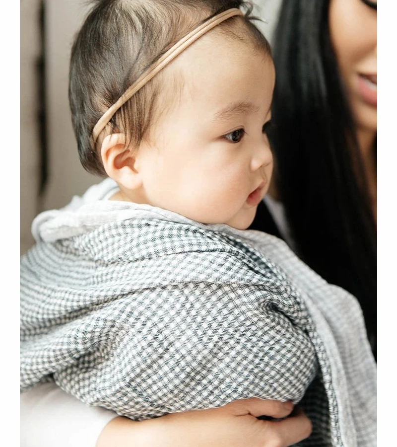 Little Unicorn Cotton Muslin Swaddle - Navy Micro Gingham 7 Little Unicorn Cotton Muslin Swaddle - Navy Micro Gingham - Image 5