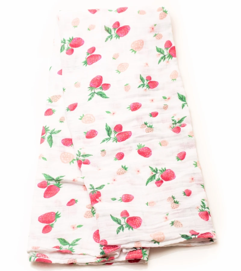 Little Unicorn Cotton Muslin Swaddle - Strawberry 4 Little Unicorn Cotton Muslin Swaddle - Strawberry - Image 2