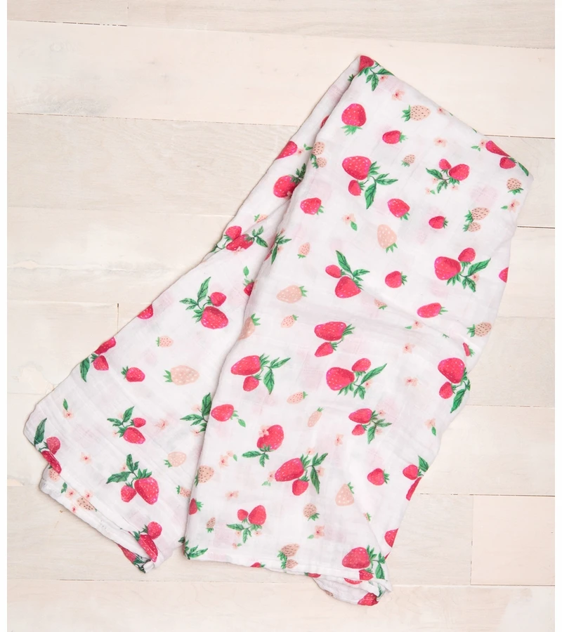 Little Unicorn Cotton Muslin Swaddle - Strawberry 6 Little Unicorn Cotton Muslin Swaddle - Strawberry - Image 4