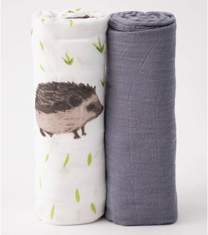 Little Unicorn Deluxe Muslin Swaddle 2 Pack - Charcoal Hedgehog Set 3 Little Unicorn Deluxe Muslin Swaddle 2 Pack - Charcoal Hedgehog Set