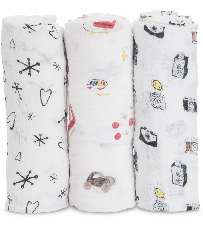 Little Unicorn + The Boss Baby Cotton Muslin Swaddle 3 Pack - Toy Box 3 Little Unicorn + The Boss Baby Cotton Muslin Swaddle 3 Pack - Toy Box