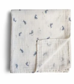 Mushie Organic Cotton Muslin Swaddle Blanket - Whales