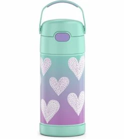 Thermos FUNtainer Vacuum Insulated Stainless Steel Straw Water Bottle, 12oz - Purple Hearts