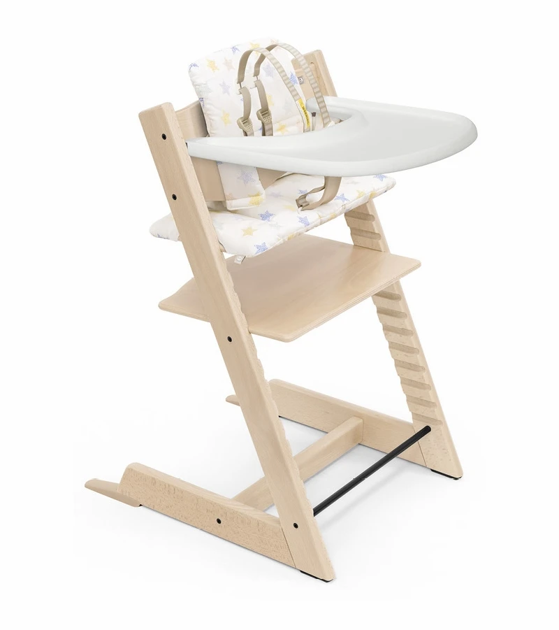 Tripp Trapp High Chair And Cushion With Stokke Tray - Natural / Multi Stars 3 Tripp Trapp High Chair And Cushion With Stokke Tray - Natural / Multi Stars
