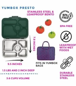 Yumbox Leakproof Bento Lunchbox, Presto Stainless Steel - Kale Green -Baby Products Store yumbox leakproof bento lunchbox presto stainless steel kale green 136