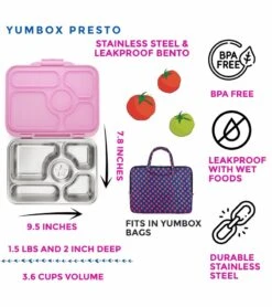 Yumbox Leakproof Bento Lunchbox, Presto Stainless Steel - Rose Pink -Baby Products Store yumbox leakproof bento lunchbox presto stainless steel rose pink 11